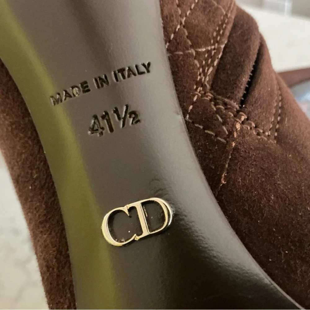 Christian Dior suede ankle boots brown graphic cannage pattern zip closure 40.5 - Picture 10 of 12